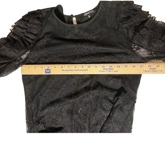 Sweet Rain Women’s Black Floral Lace Ruffle Long Sleeve Top Blouse Shirt Small - Picture 4 of 8